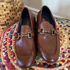 Vince Camuto Brown Leather Loafers with Gold Buckle